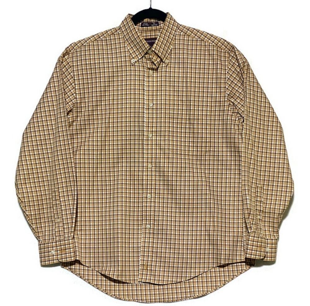 Nordstrom Button Up Shirt Men's Size Medium Brown Orange Plaid Long Sleeve